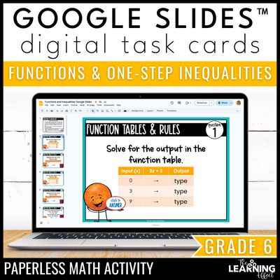 Functions & one step inequalities google slides | 6th grade digital task cards