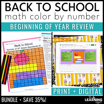 Back to school math activities mystery picture & pixel art | color by number