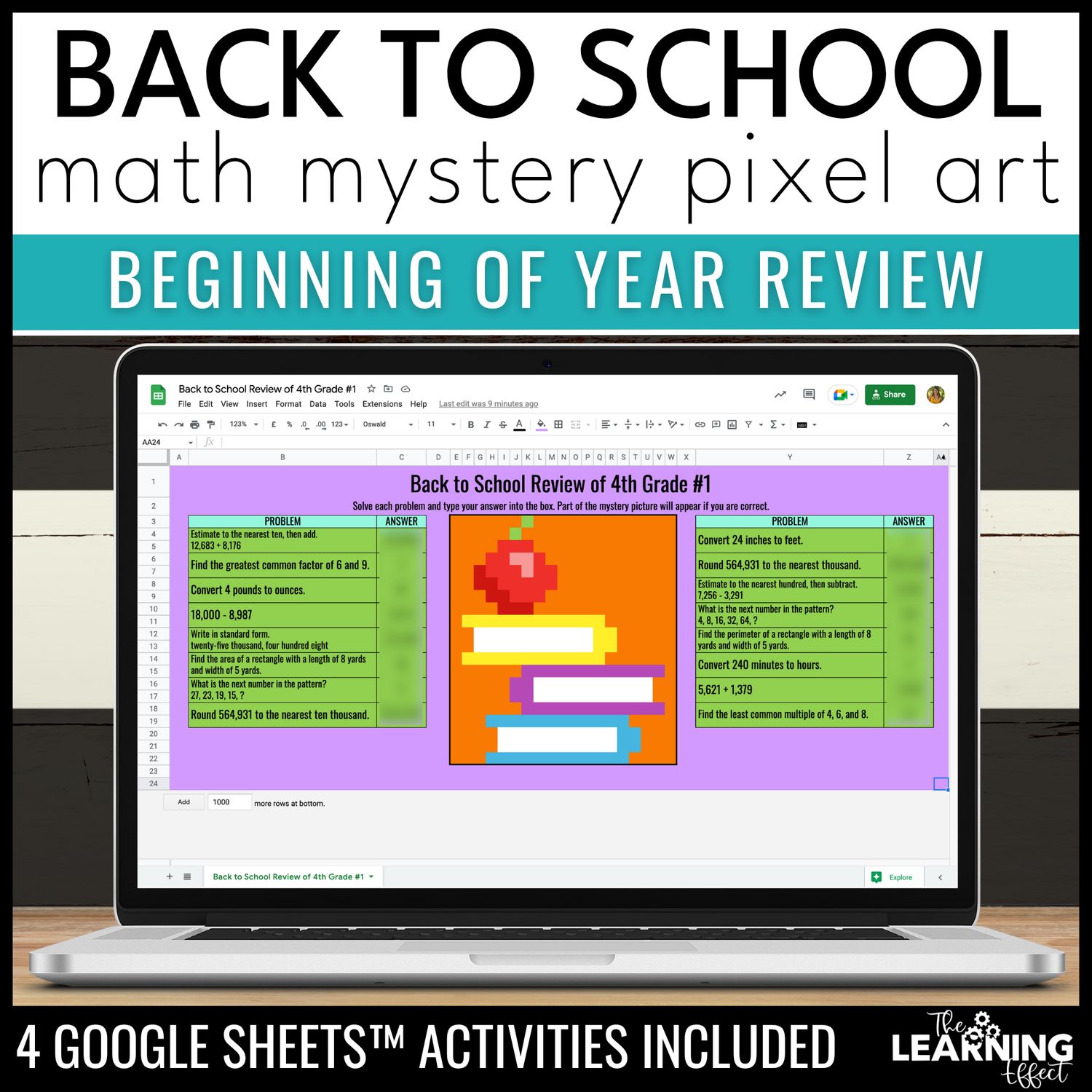 Back to school math review activities digital pixel art | 5th & 6th grade