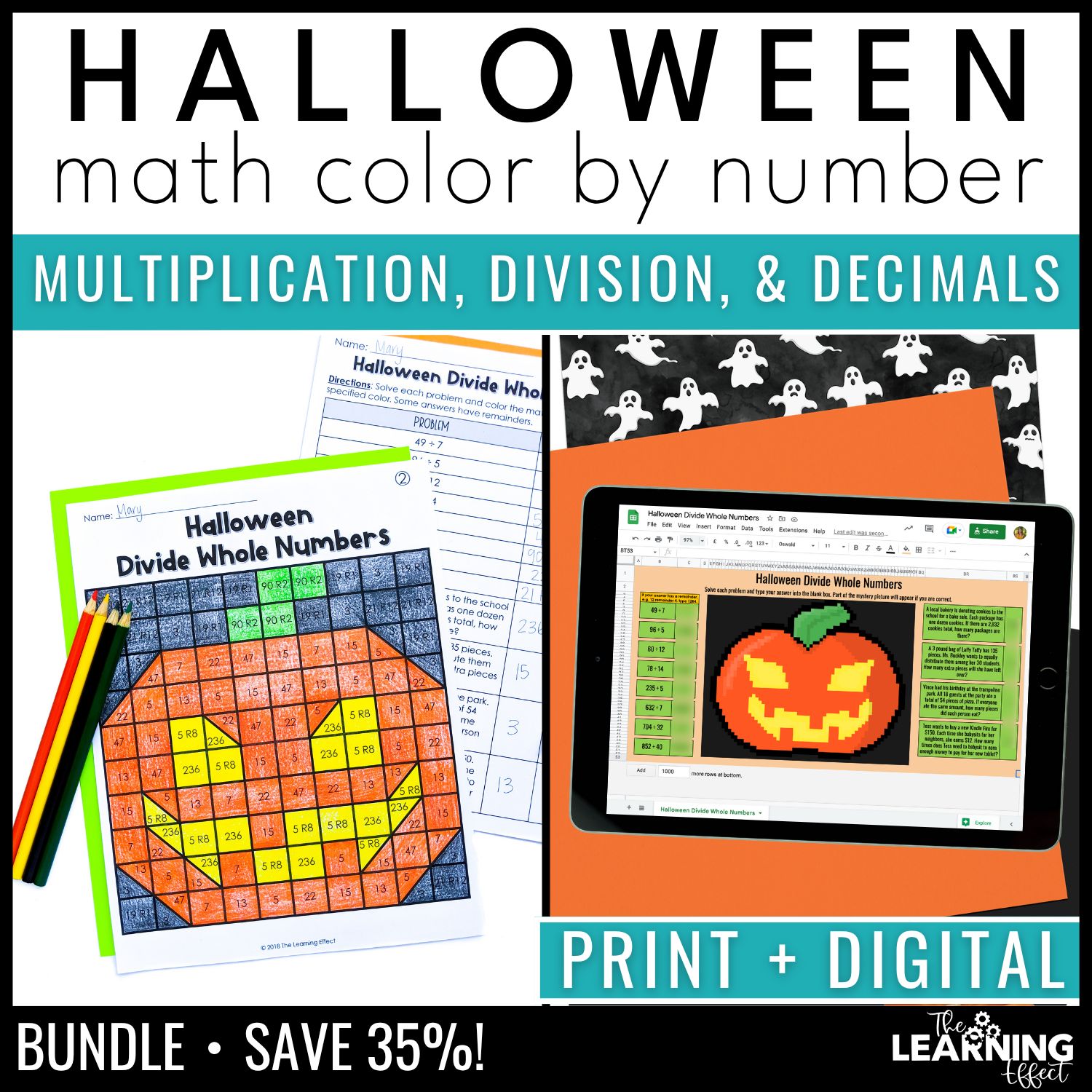 Halloween Math Activities Mystery Picture & Pixel Art Bundle | Color By Number Halloween math activities mystery picture & pixel art bundle | color by number