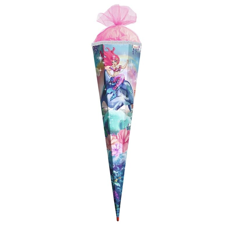 Zuckertüte / Schultüte ROTH, Aquarina, 85 cm, eckig, Silbertüll, Folie