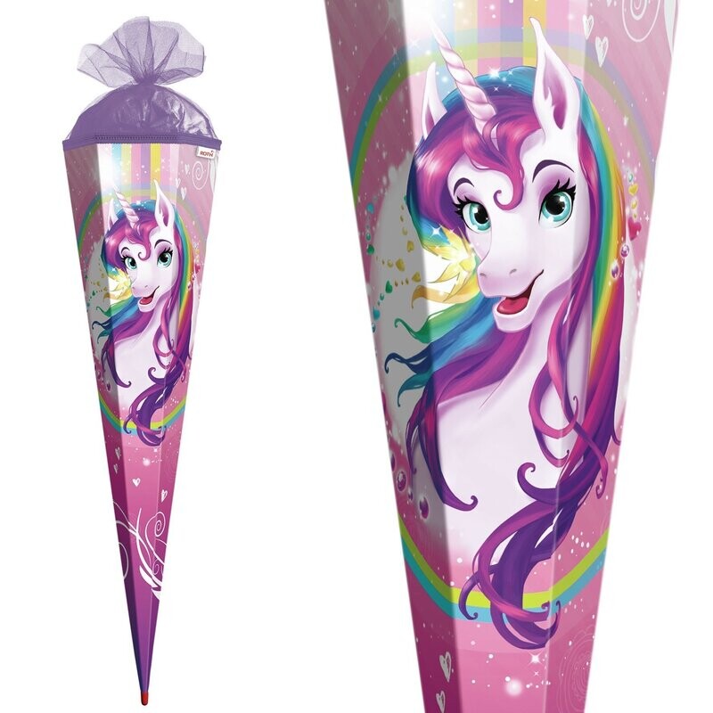 Zuckertüte / Schultüte ROTH, Einhornportrait, 85 cm, eckig, Tüll