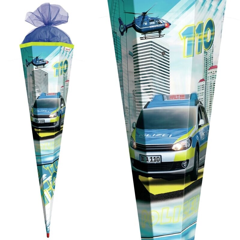 Zuckertüte / Schultüte ROTH, Polizei - Licht & Sound, 85 cm, eckig, Tüll