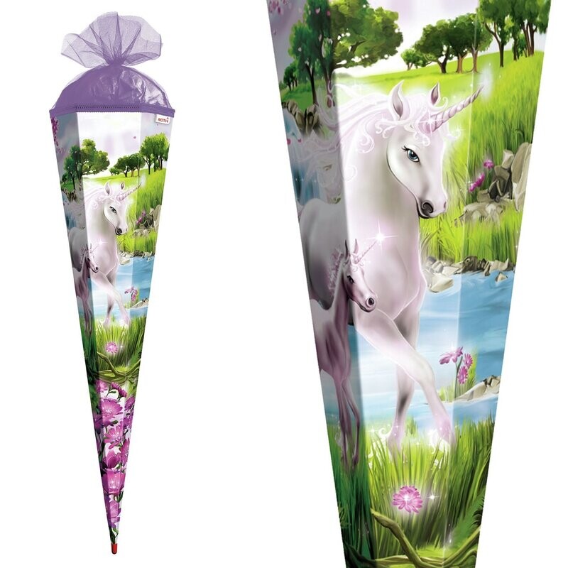 Zuckertüte / Schultüte ROTH, Einhorn mit Fohlen, 85 cm, eckig, Tüll