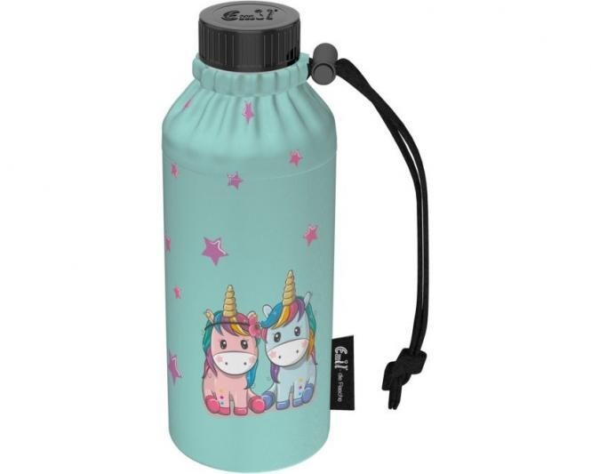 EMIL - Trinkflasche aus Glas im Set, 3-teilig mit Thermobehälter und Flaschenbeutel "Unicorns", (0,3l / 0,4l) personalisierbar