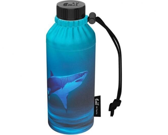 EMIL - Trinkflasche aus Glas im Set, 3-teilig mit Thermobehälter und Flaschenbeutel "Shark" (Hai), (0,4l) personalisierbar