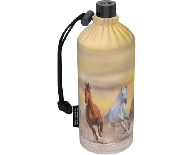 EMIL - Trinkflasche aus Glas im Set, 3-teilig mit Thermobehälter und Flaschenbeutel "Wildpferde" (0,4l oder 0,6l) personalisierbar