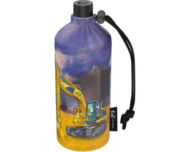 EMIL - Trinkflasche aus Glas im Set, 3-teilig mit Thermobehälter und Flaschenbeutel "Baustelle" (0,4l oder 0,6l) personalisierbar