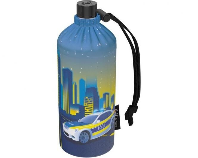 EMIL - Trinkflasche aus Glas im Set, 3-teilig mit Thermobehälter und Flaschenbeutel "Polizei"), (0,4l oder 0,6l) personalisierbar