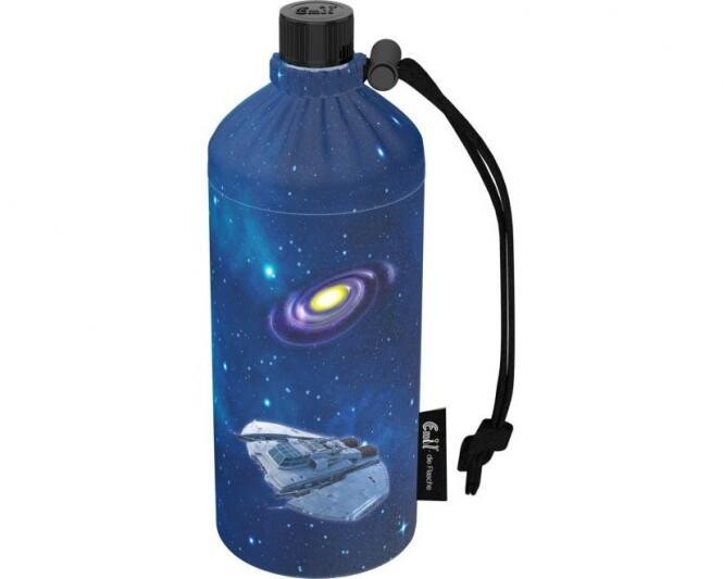 EMIL - Trinkflasche aus Glas im Set, 3-teilig mit Thermobehälter und Flaschenbeutel "Spaceships", (0,4l oder 0,6l) personalisierbar, Größe: 0,4 Liter