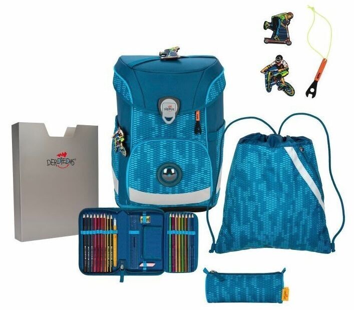 DerDieDas, ErgoFlex Easy BUTTONS, Schulranzen-Set 6-teilig, Trendsport + GRATIS Warnweste / Warnkragen