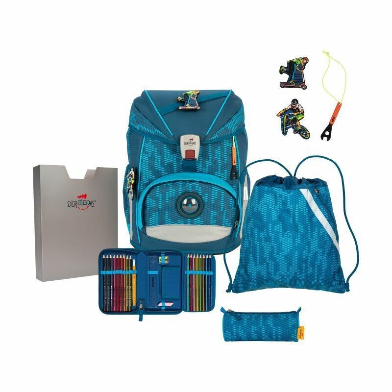 DerDieDas ErgoFlex BUTTONS, Trendsport Schulrucksack/Schulranzen Set 5tlg. - Der Flexible! + GRATIS Warnweste / Warnkragen