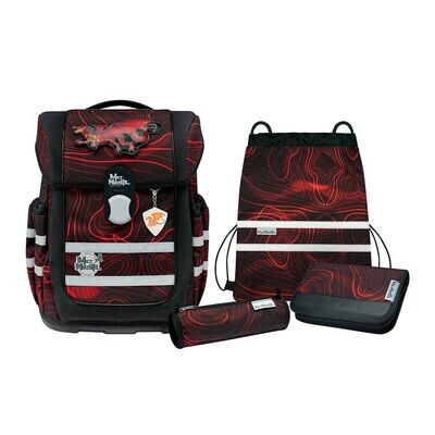McNeill Ergo Complete 5 tlg. Schulranzen-Set, DRACHE + GRATIS Warnweste / Warnkragen