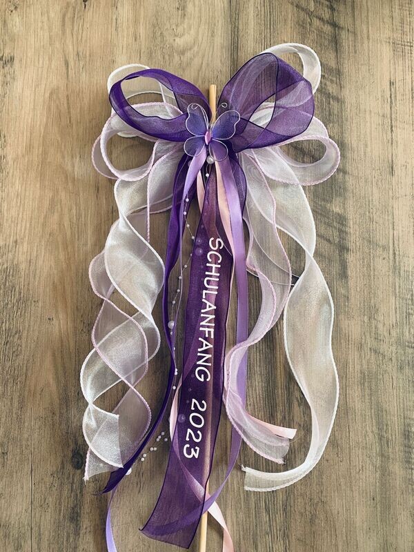 Schmuckschleife XL, für Zuckertüte, Bänder personalisierbar, Glitzerschrift