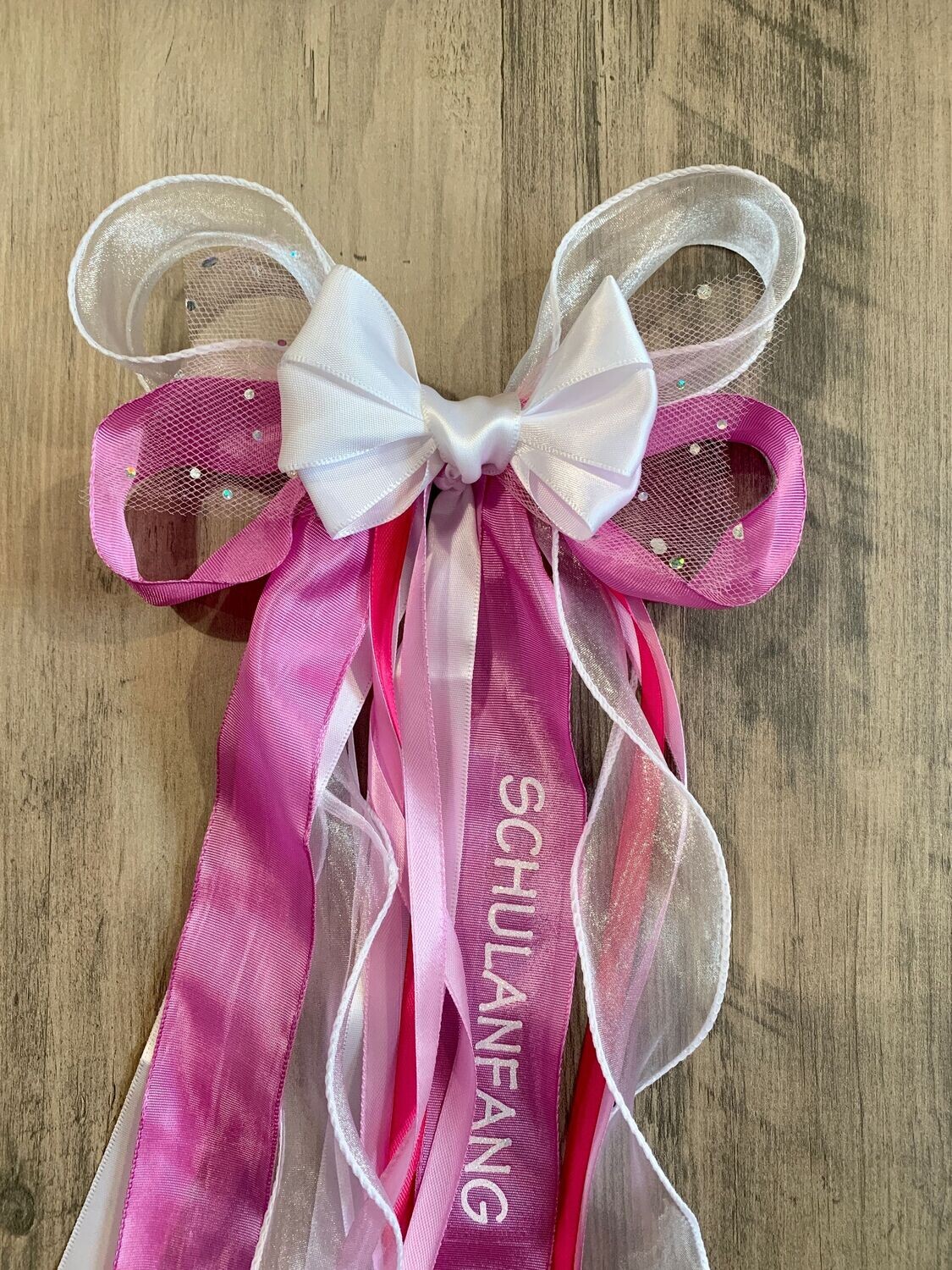 Schmuckschleife XL, für Zuckertüte, Bänder, personalisierbar, Glitzerschrift