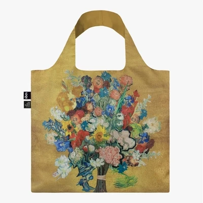 LOQI Van Gogh, Goldfarbene Tasche m.Blumen, Faltbeutel