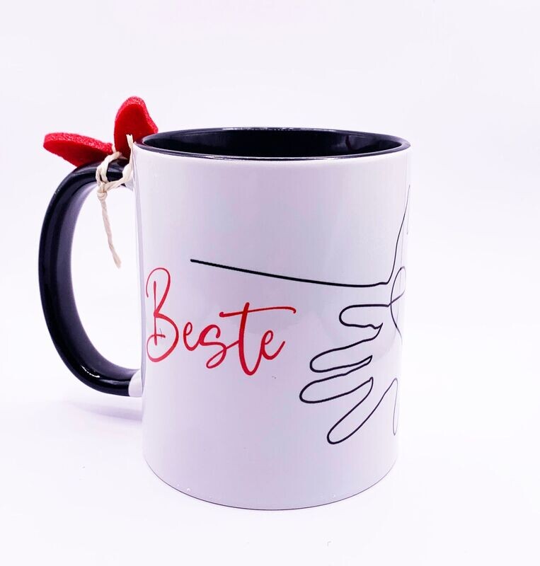 Tasse weiß aus Keramik 330 ml , schwarzer Griff/Inhalt, "Beste Mama"