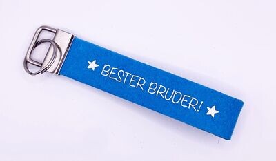 Schlüsselanhänger Filzoptik, Schlaufe, blau, weiß "Bester Bruder"
