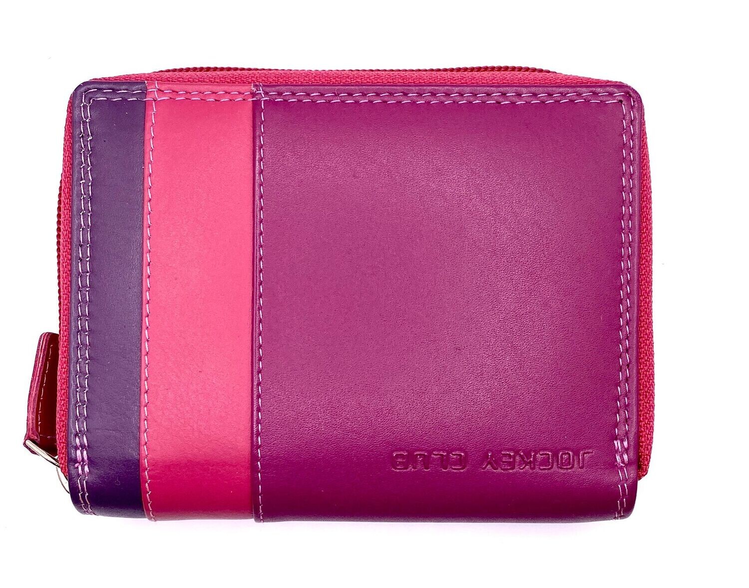 Jockey Club Damen-Reißverschluss-Börse Multicolor Leder Beere/Lila