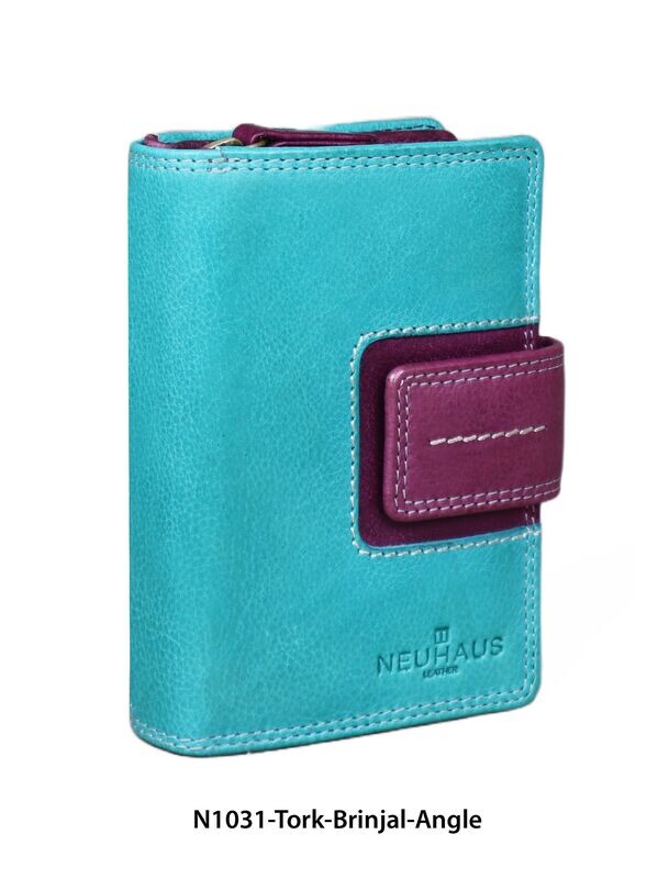 Neuhaus Leder - Damen - Börse mit Reißverschluss türkis/beere