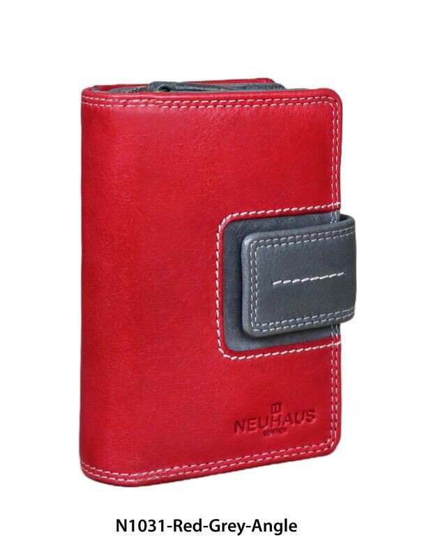 Neuhaus Leder - Damen - Börse mit Reißverschluss rot/grau Neuhaus Leder - Damen - Börse mit Reißverschluss rot/grau