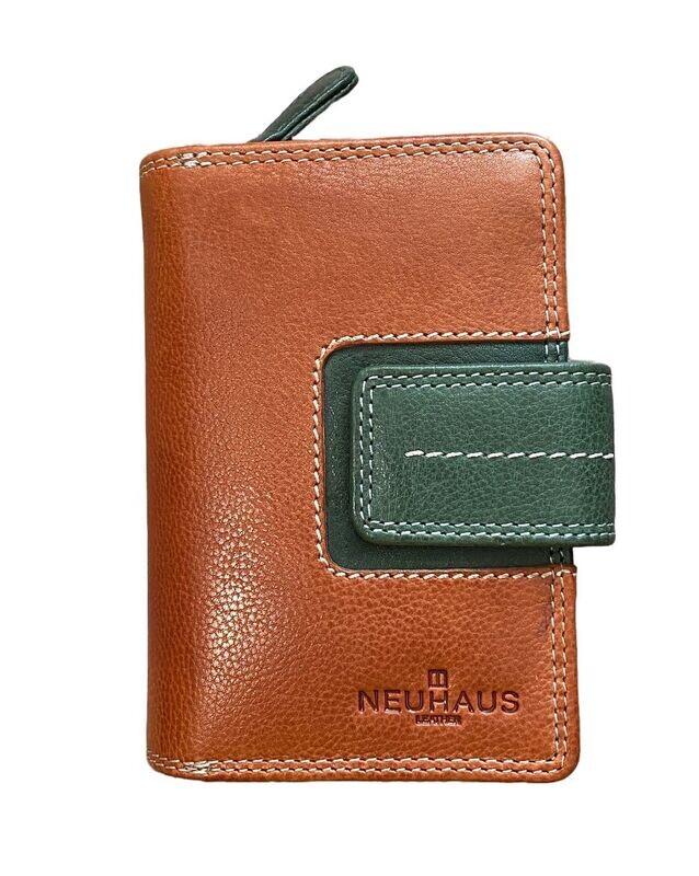 Neuhaus Leder - Damen - Börse mit Reißverschluss cognac/grün Neuhaus Leder - Damen - Börse mit Reißverschluss cognac/grün