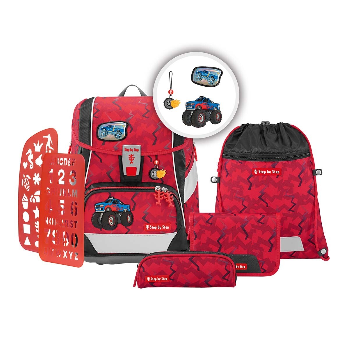 Step by Step, 2in1 Plus,  Schulranzen-Set, 6 teilig, MONSTER TRUCK ROCKY