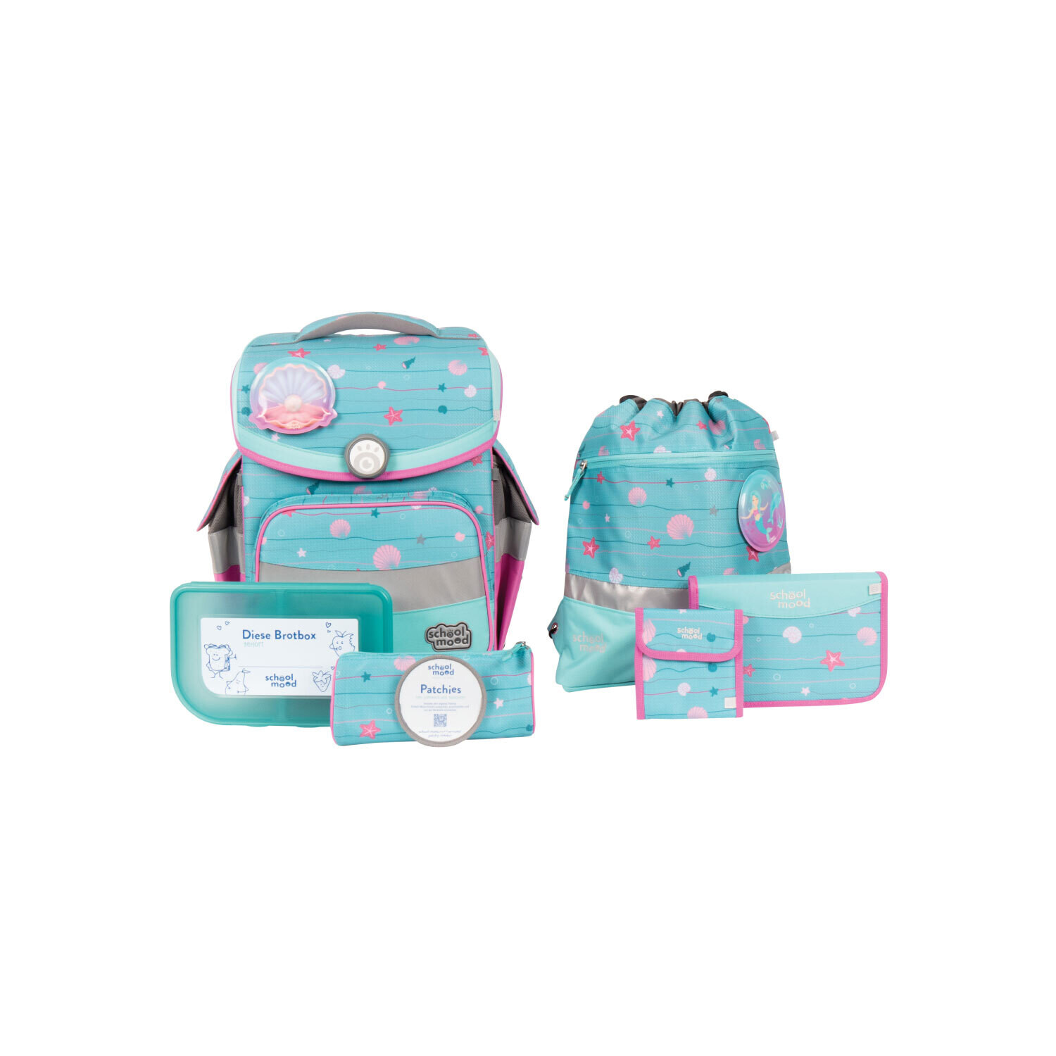 School Mood, Schulranzenset 7teilig,+ GRATIS WARNWESTE, Timeless Air+, Lilly (Meerjungfrau)