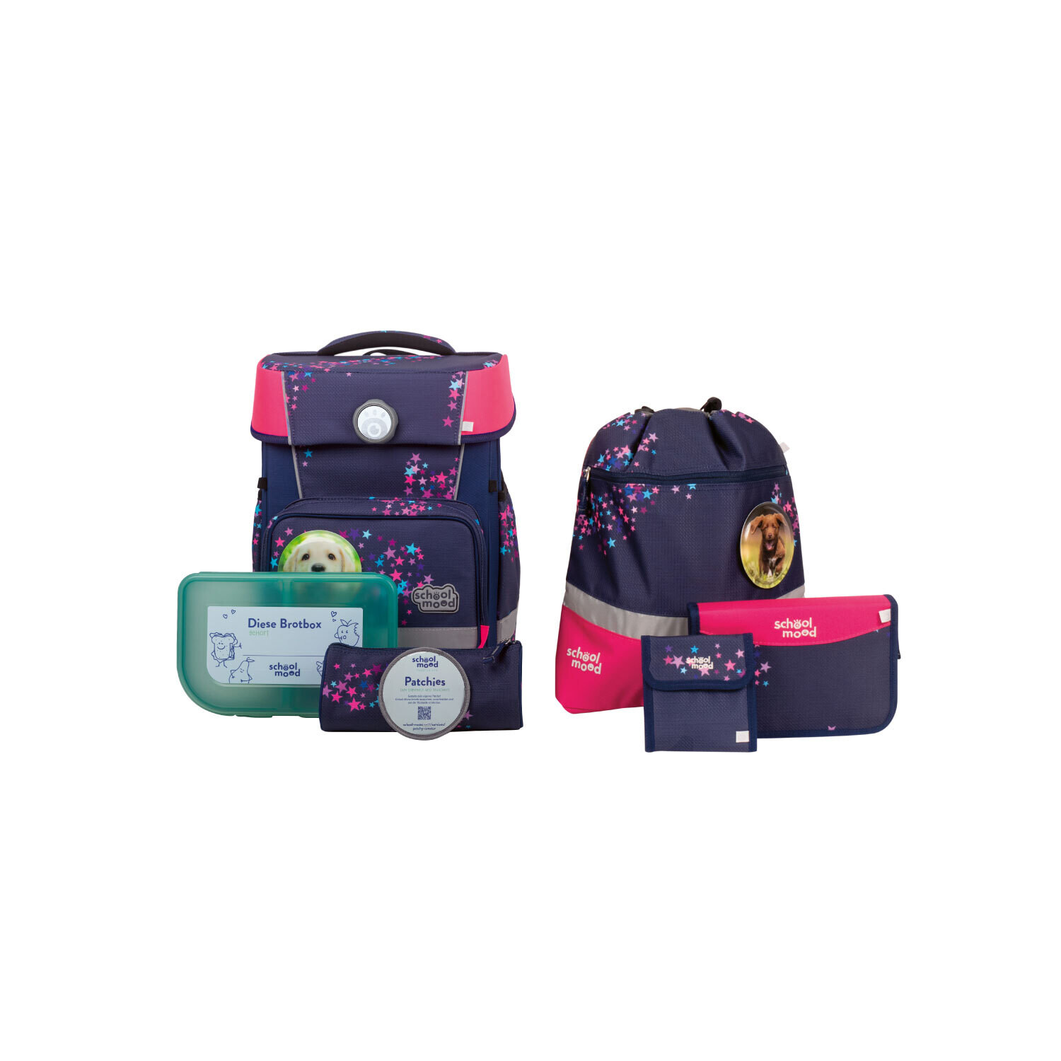 School Mood, Schulranzen - Set (7-teilig), Champion, Leni (Hund)