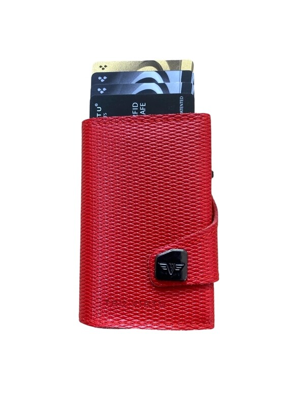 Tru Virtu® Wallet CLICK & SLIDE Leather Line Rhombus Coral Red/Silver Tru Virtu® Wallet CLICK & SLIDE Leather Line Rhombus Coral Red/Silver