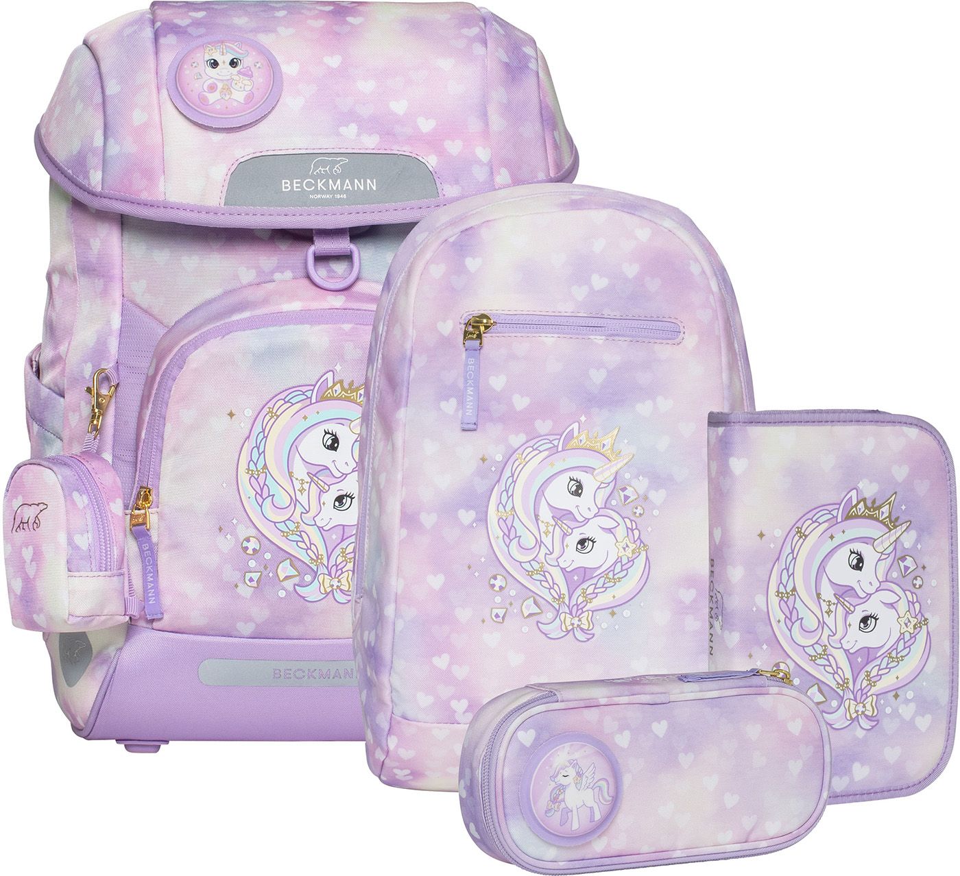 Beckmann® Schulranzen-Set *Plus Air, Unicorn Princess Purple