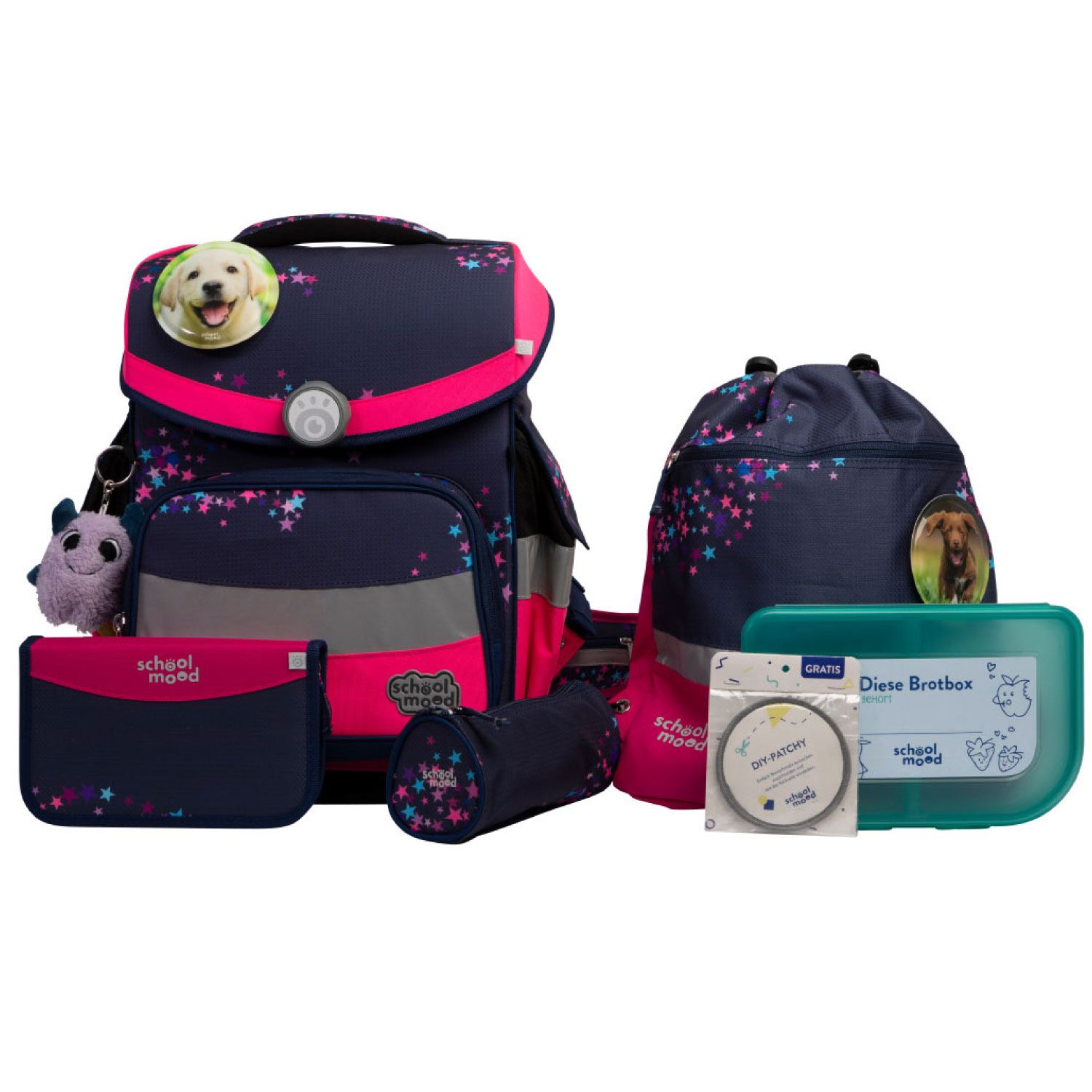 School Mood Schulranzenset 7teilig,+ GRATIS WARNWESTE, Timeless PRO, Leni (Hund)