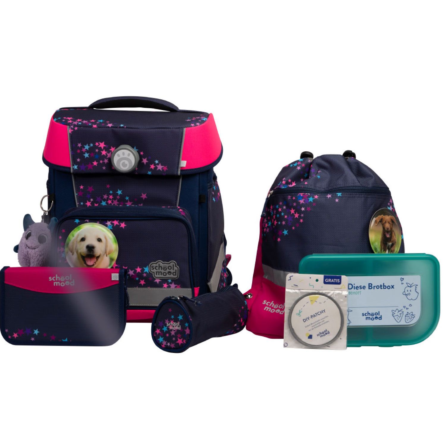 School Mood, Schulranzen - Set (7-teilig), Champion PRO Leni (Hund)