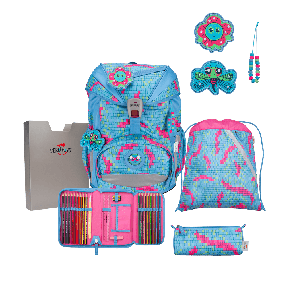 DerDieDas ErgoFlex  *Happy Pixel Schulrucksack/Schulranzen Set 5tlg. - Der Flexible!