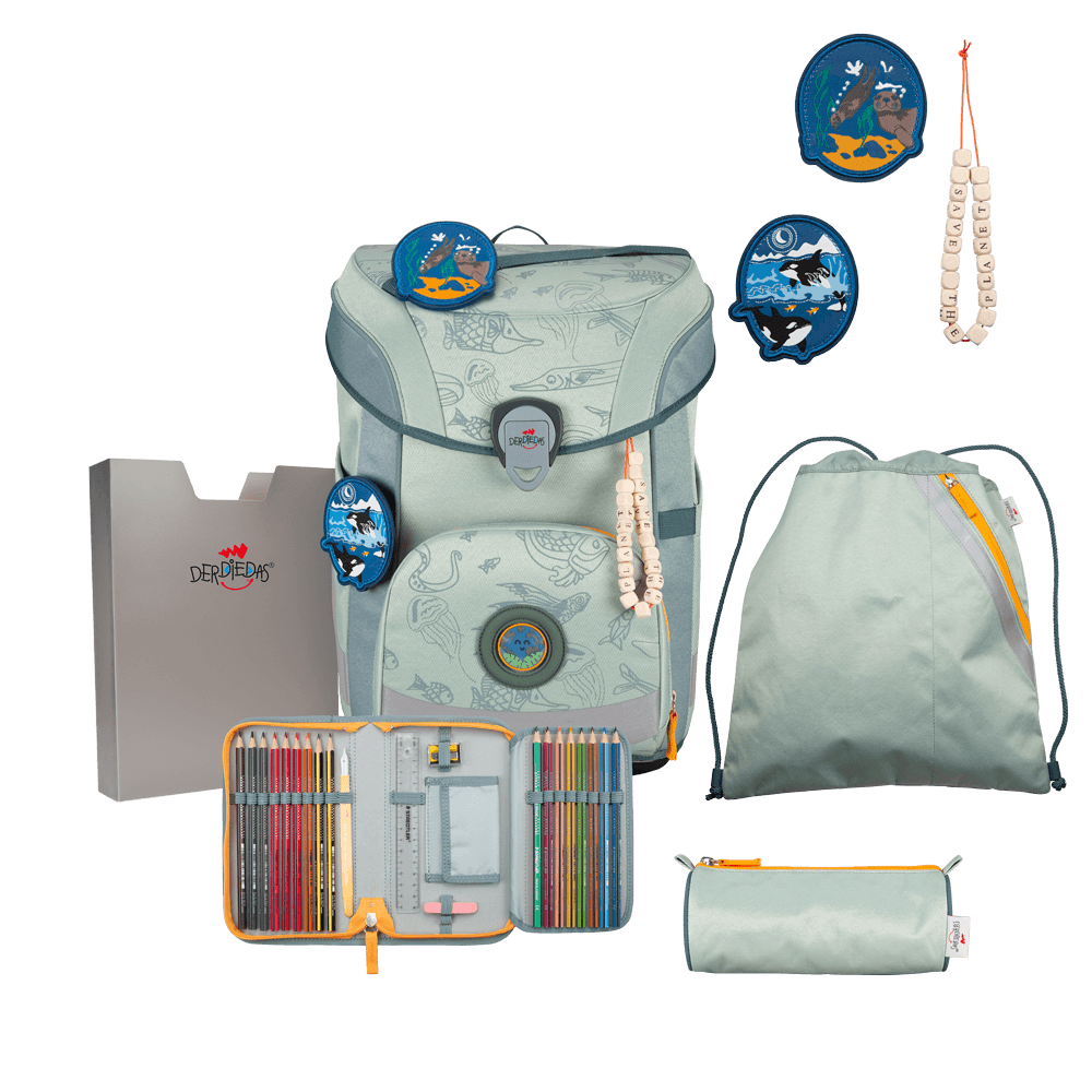 DerDieDas, ErgoFlex Easy Exclusiv ECO *Grey Planet Schulranzen-Set 5-teilig,