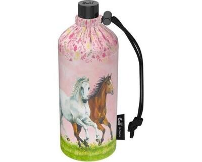 EMIL - Trinkflasche aus Glas im Set, 3-teilig mit Thermobehälter und Flaschenbeutel EMIL - Trinkflasche aus Glas im Set, 3-teilig mit Thermobehälter und Flaschenbeutel "Pferdefreunde", (0,3l / 0,4l oder 0,6l)