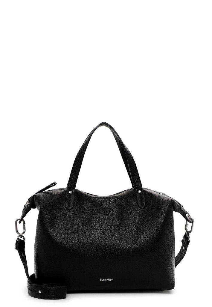 SURI FREY Shopper SFY Henny Mittel – Damen Handtasche Feinsynthetik, 42x18x17 cm, Umhängeriemen 140 cm, Reißverschluss & Single Lettering, schwarz