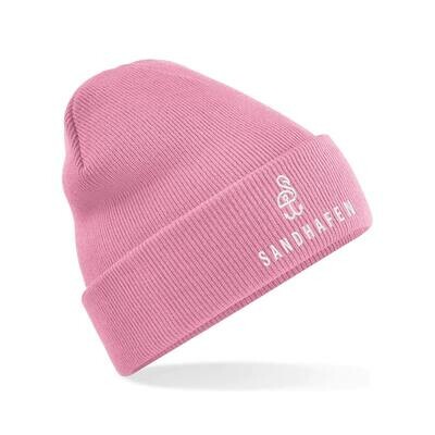 SANDHAFEN Beanie Dusky Pink Logo und Aufschrift