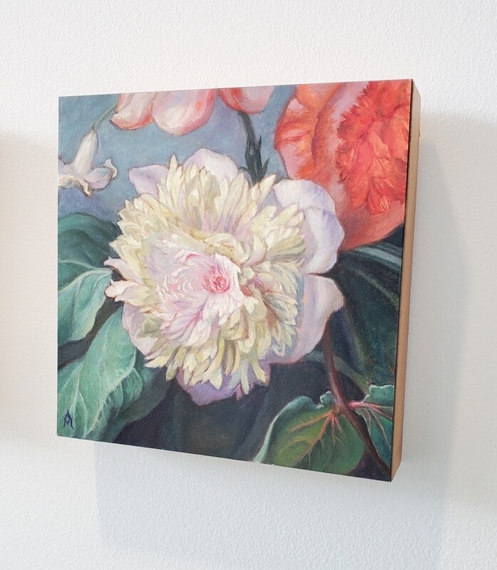Baroque Inspired White Peonies - oil on panel