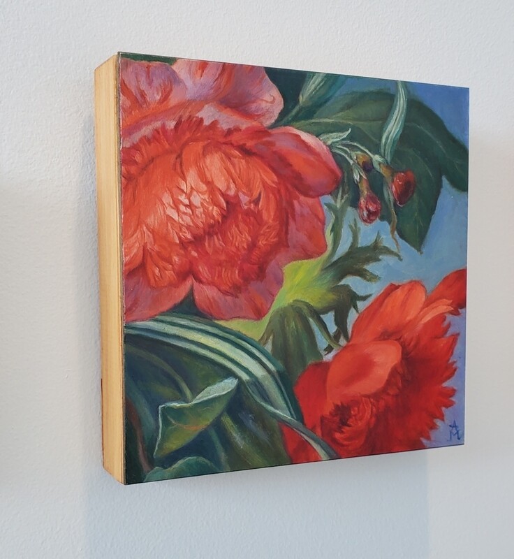 Baroque Inspired Red Peonies - oil on panel