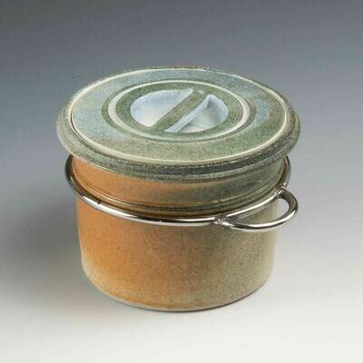 Stacking Jar - Recessed handle with stainless steel detailing. Stoneware on the potters wheel Stacking Jar - Recessed handle with stainless steel detailing. Stoneware on the potters wheel