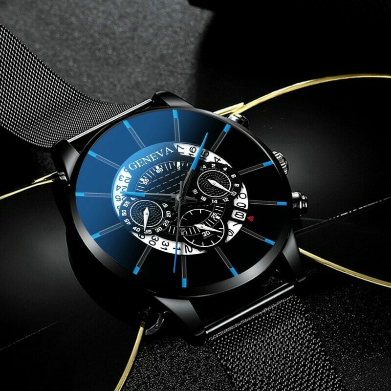 New Luxury Men&#39;s Watch Alloy Mesh Belt Multicolor Calendar Large Dial Wrist Watch Male Casual Trendy Business Gift Clock