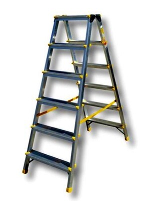 Scala in alluminio a doppia salita 5 gradini + pedana   ALVE