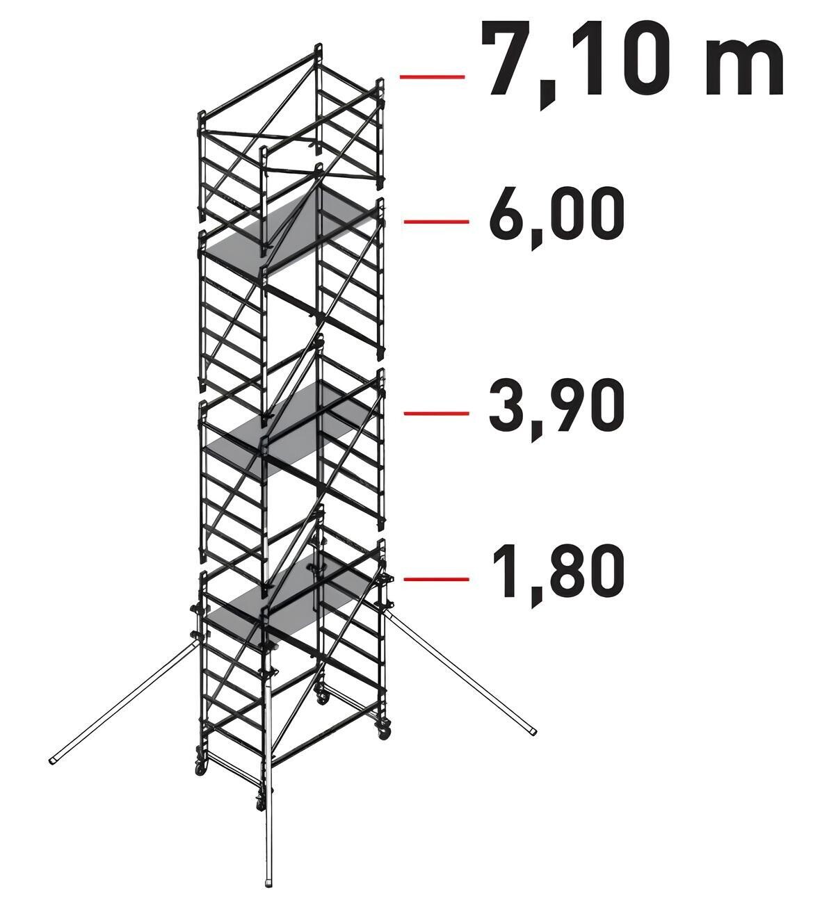 Trabattello in alluminio DOGE 65   mt  7,10 a norma europea EN1004 FACAL