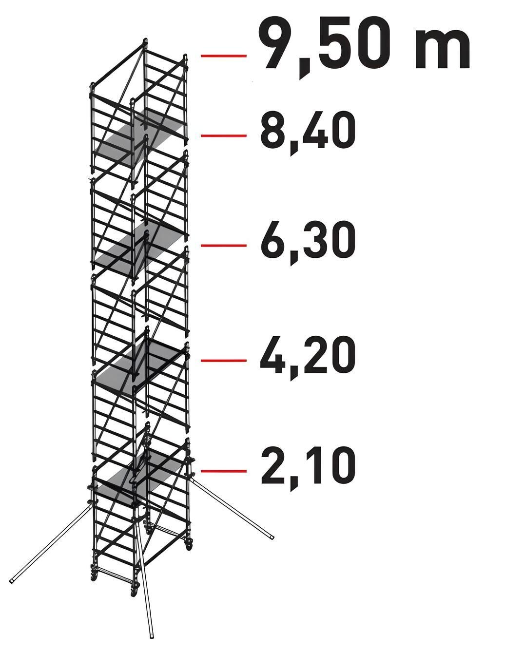 Trabattello in alluminio DOGE 65   mt  9,50 a norma europea EN1004 FACAL