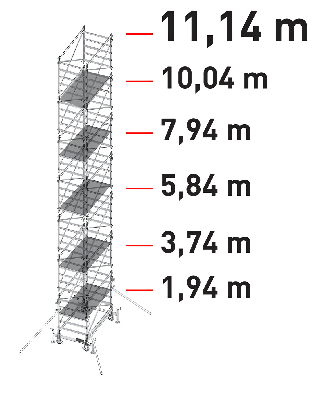 Trabattello in alluminio DOGE 80 a norma europea EN1004 H struttura mt. 11,14   FACAL