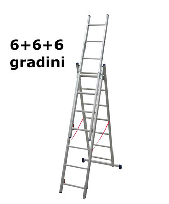 scala in alluminio STILO TRASFORMABILE  3 pezzi 6+6+6 gradini   FACAL