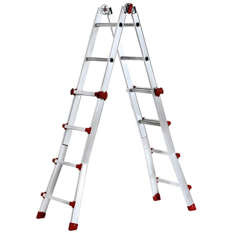 Scala in alluminio telescopica universale 4+4 gradini  NEW RED  STP