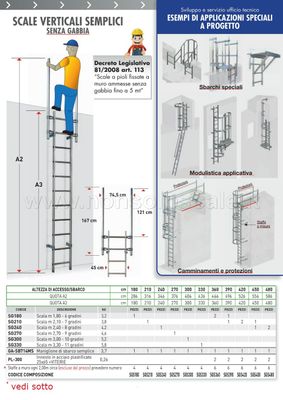 Scala in alluminio verticale m. 4,50 - 7+8 gradini + maniglioni di sbarco   FACAL