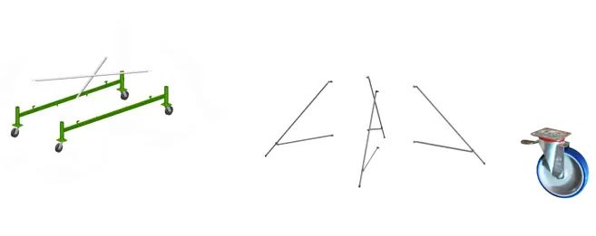 Base con ruote con freno diametro 100 mm (set completo di stabilizzatori) trabattello CERVINO SVELT